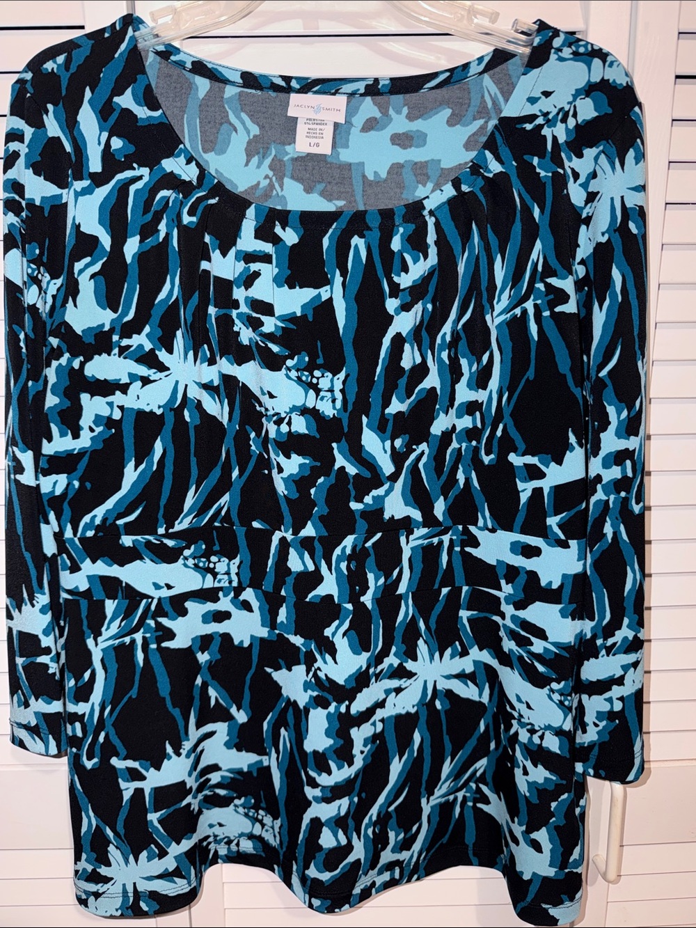 Jaclyn Smith Womenʻs Blue Black Abstract Print Scoop Neck Dress Size L